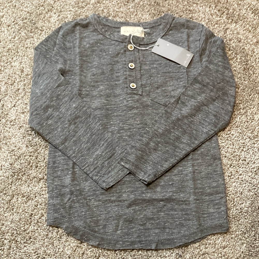 Miki Miette Gray Long Sleeve Tee with Soft Knit Texture NWT SOLD AT NORDSTROMS